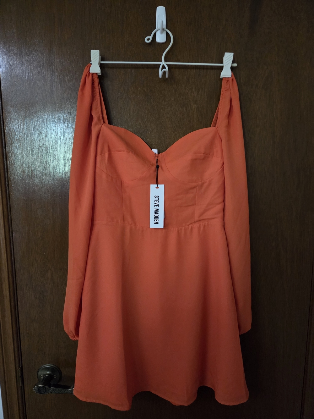 Steve Madden Orange Long-Sleeve Sweetheart Mini Dress with Puff Sleeves